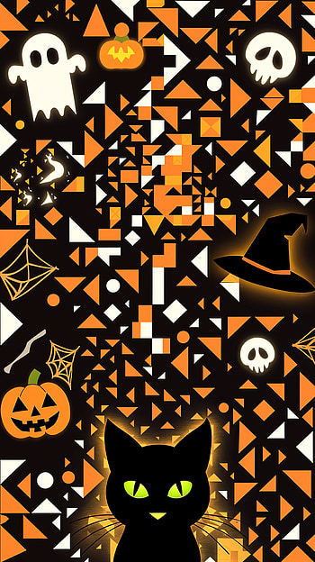 Spooky Halloween , halloween, geometry, Black Cat, ghost, pumpkin HD phone wallpaper