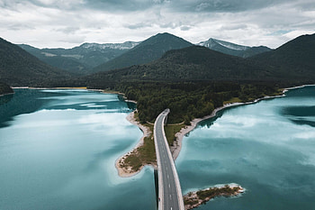 Nature, Mountains, Sea, Road, Bridge, Island, Germany, Lengris, Langris HD wallpaper