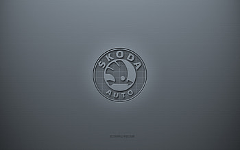 Skoda logo, gray creative background, Skoda emblem, gray paper texture, Skoda, gray background, Skoda 3d logo HD wallpaper