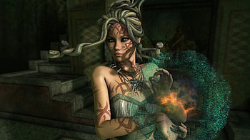 medusa, snake, hair, woman HD wallpaper