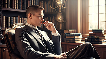 Contemplative Moments: A Ultra, thinking, suit, man, library, portrait HD wallpaper