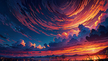 Anime Landscape: Vibrant Digital Sky Art, anime landscape, landscape, Digital Art, AI Art, Anime HD wallpaper
