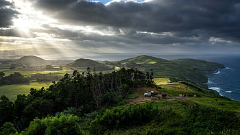 Portugal, Azores landscape, Sunlit nature, Tranquil beauty HD wallpaper