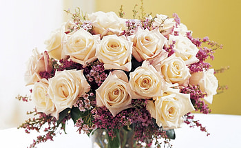 Flowers, Roses, Bouquet, Vase, Composition, Tea Tree HD wallpaper
