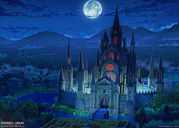 Moonlight castle, blue, night, moon, fantasy, arseniy chebynkin, luna, castle art HD wallpaper