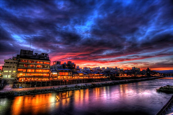 Pontocho_Kyoto, , lights, clouds, beautiful, kyoto, pontocho HD wallpaper