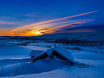 Blue Snow House, winter, blue, scenery, snow, house HD wallpaper