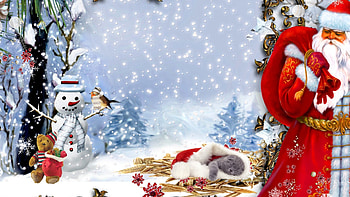 Snowman Tag - Santas Gift Kitty Feliz Navidad Firefox Persona Snowman Christmas Cat Hay Tree Bird HD wallpaper