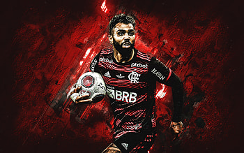 Gabriel Barbosa, Flamengo, Brazilian soccer player, portrait, Barbosa Flamengo, red stone background, Brazil, football HD wallpaper