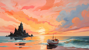 Boat Drawing, boat, sunset, sea, ocean, drawing HD wallpaper