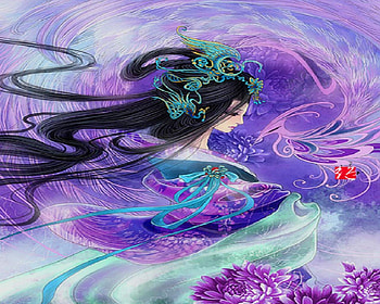 Lady And The Purple Bird, purple, flowers, bird, woman HD wallpaper