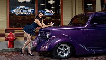 Pinup Model, ford, model, brunette, cars, model t, ford model t, vehicles, fishnet stockings, purple cars HD wallpaper