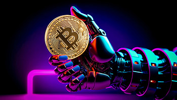 CryptoBot Holding Bitcoin, robot, cryptocurrency, bitcoin HD wallpaper