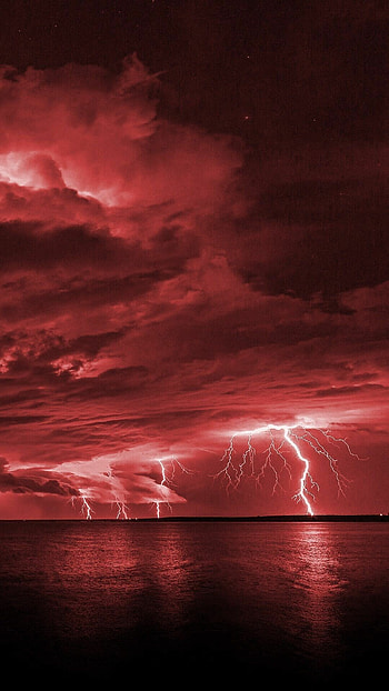 Red and black lightning, Striking , Intense atmosphere, Electrifying visuals HD phone wallpaper