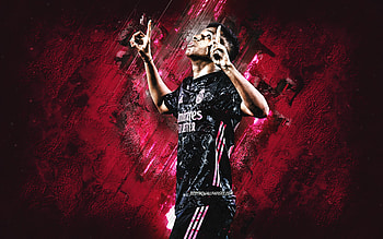 Rodrygo, Real Madrid, Brazilian soccer player, pink stone background, football, Rodrygo Goes, La Liga, Spain HD wallpaper