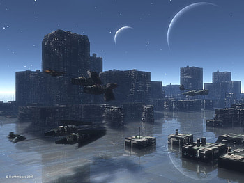 night race, racers, buildings, stars, water, moons HD wallpaper