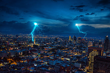 Cities, Night, Lightning, City, Lights, Sparks HD wallpaper