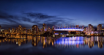 Striking reflection of Vancouver, City lights on water, Captivating urban scenery, Breathtaking views HD wallpaper