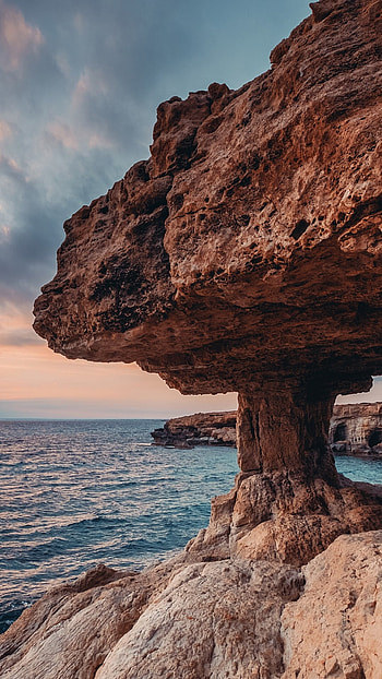 Cape Capo Greco coast, Caves at sunset, Ayia Napa Cyprus, Windows 10 spotlight HD phone wallpaper