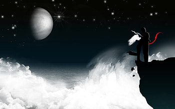 On The Edge Of Love, wings, moon, night sky, clouds, stars, lovers HD wallpaper