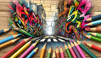Vibrant Colored Pencil Graffiti Art, colored pencil, graffiti, Street Art, colored pencils, urban landscape HD wallpaper