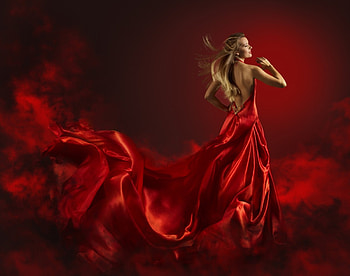 Fire, waving, flames, fashion, fantasy, blowing, red, women, cloth, gown HD wallpaper