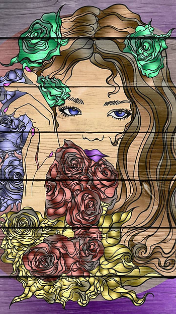Girl with Flowers, flower, drawing, woman, artistic HD phone wallpaper