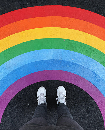 Rainbow, Miscellanea, Miscellaneous, Multicolored, Motley, Legs, Sneakers, Asphalt HD phone wallpaper