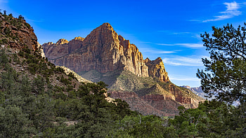 The Watchman at Zion National Park, usa, utah, landscape, clouds, trees, sky, rocks HD wallpaper
