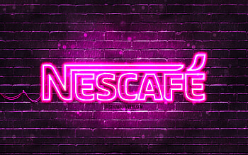Nescafe purple logo, , purple brickwall, Nescafe logo, brands, Nescafe neon logo, Nescafe HD wallpaper