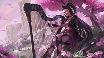 Fantasy girl, instrument, pink, fantasy, eva solo, girl HD wallpaper