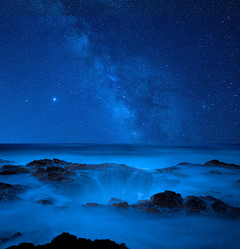 Sea, Night, Shore, Bank, Dark, Starry Sky HD phone wallpaper