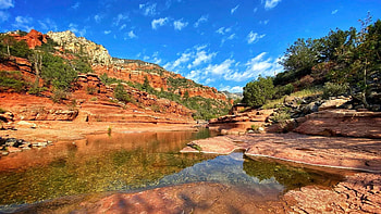 Slide Rock, Sedona, Arizona, sky, stones, river, landscape, clouds, usa HD wallpaper