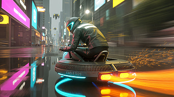 Neon Drift: Hoverbike Night () | City Glide - Hoverbike | Rainlit Hover Run (), Hovercraft, Futuristic Vehicle HD wallpaper