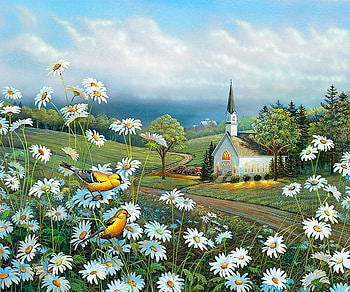 springtime, flowers, church, spring HD wallpaper