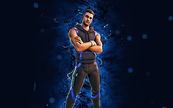 Synth Striker, , blue neon lights, Fortnite Battle Royale, Fortnite characters, Synth Striker Skin, Fortnite, Synth Striker Fortnite HD wallpaper