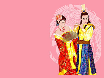 Vector, Couple, Pair, Musical Instrument, China, Clothing, Outfit, Attire, Fan HD wallpaper