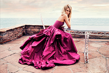 Model in a Purple Gown, purple, model, gown, blonde HD wallpaper