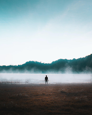 Lake, Silhouette, Miscellanea, Miscellaneous, Human, Person, Loneliness, Steam HD phone wallpaper