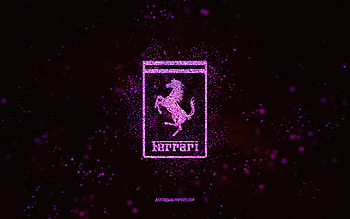 Ferrari glitter logo, , black background, Ferrari logo, purple glitter art, Ferrari, creative art, Ferrari purple glitter logo HD wallpaper