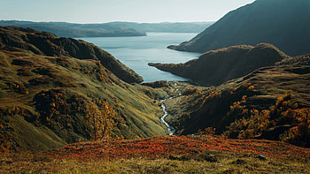 Seiland National Park. Seiland island , Norway, hills, water, fjord, clouds, landscape, sky HD wallpaper