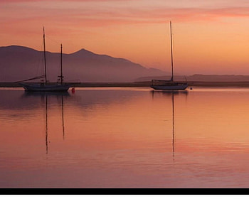Boats at sunset, calm, water, sunset, yachts HD wallpaper