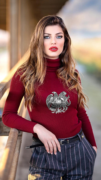 Fashion model, burgundy, face, beauty, armenia, wine-red, pretty-woman, black-and-white, coat-of-arms HD phone wallpaper