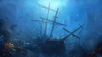 Ship, Underwater, Fantasy, Shark, Wreck HD wallpaper