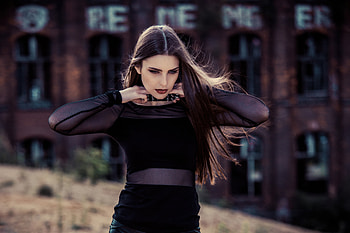 Girl Black Clothing Adjusting Her Hairs, black-dress, girls, model HD wallpaper