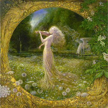 :), instrument, fantasy, green, yellow art, pegasus, girl, violin, illustration, kinuko y craft HD wallpaper