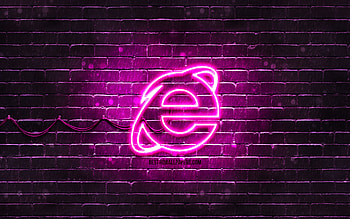 Internet Explorer purple logo, , purple brickwall, Internet Explorer logo, brands, Internet Explorer neon logo, Internet Explorer HD wallpaper