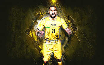 Gianluigi Donnarumma, Italy national football team, Italian soccer player, goalkeeper, yellow stone background, soccer, Italy HD wallpaper