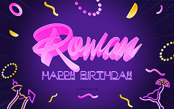 Happy Birtay Rowan, , Purple Party Background, Rowan, creative art, Happy Rowan birtay, Rowan name, Rowan Birtay, Birtay Party Background HD wallpaper