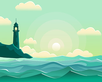 Art, Sea, Waves, Vector, Lighthouse HD wallpaper